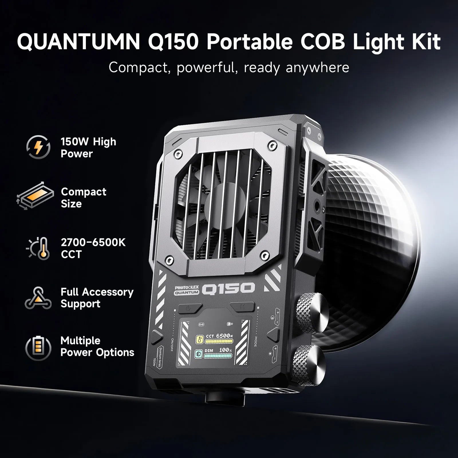 Photoolex ⭐ 15th Anniversary Full-Metal Edition ⭐ — Quantum Q150 150W COB Light - Photoolex