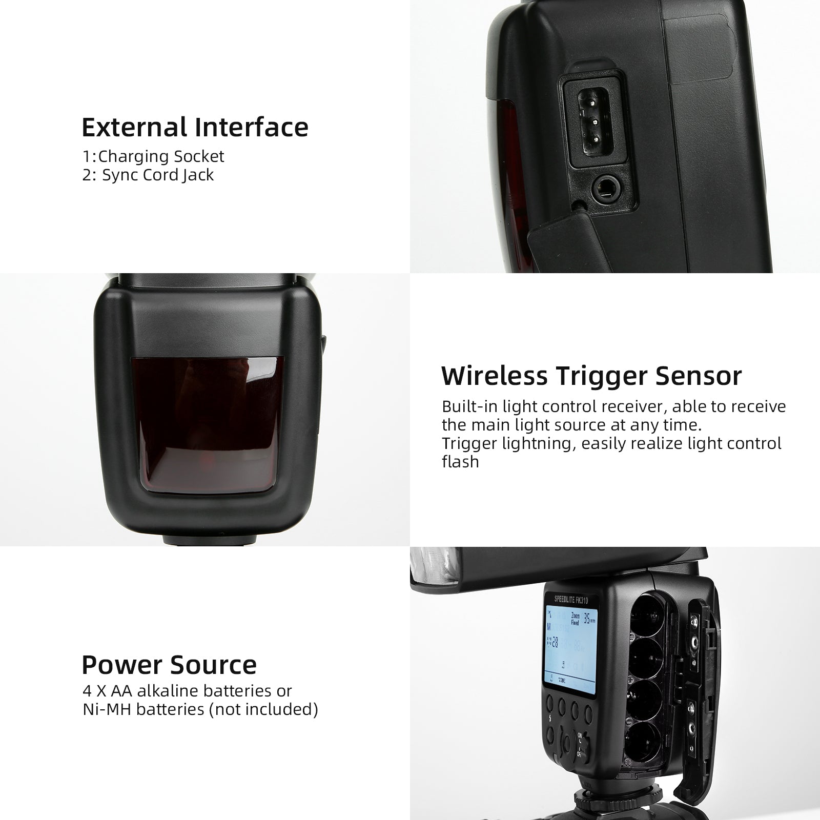 PHOTOOLEX FK310 Camera Flash Speedlite for Canon, Nikon, Sony, Olympus, Fujifilm, and Other SLR Cameras - Photoolex