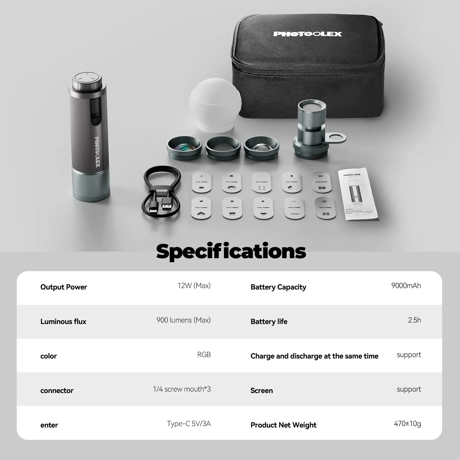 PHOTOOLEX PRO 12W Portable Photography Spotlight Set - Photoolex