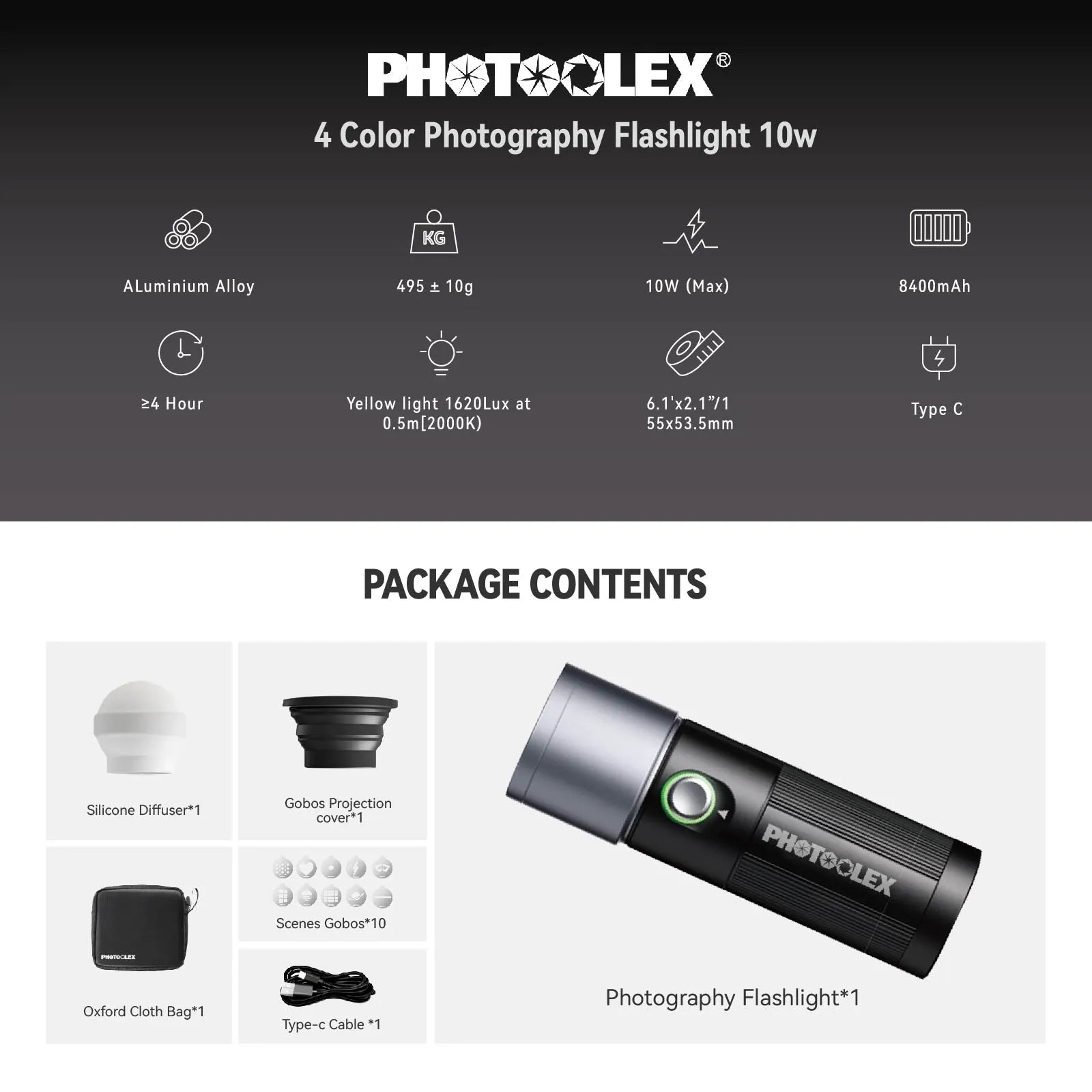 PHOTOOLEX Magnetic Gobos Four Colors Photography Spotlight 10W - Photoolex