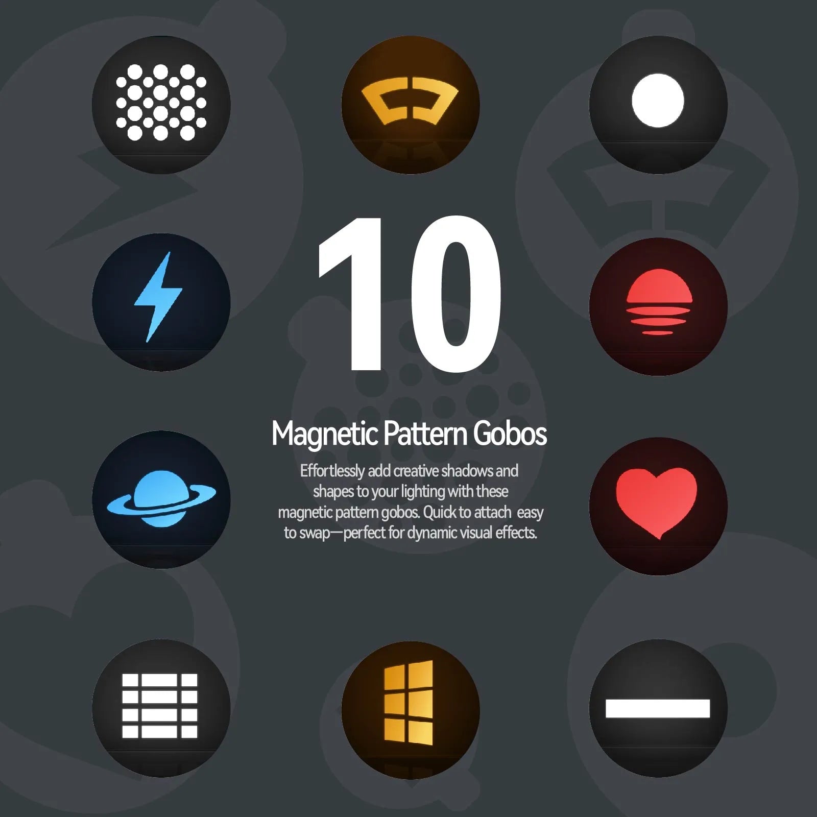 PHOTOOLEX Magnetic Gobos Four Colors Photography Spotlight 10W - Photoolex